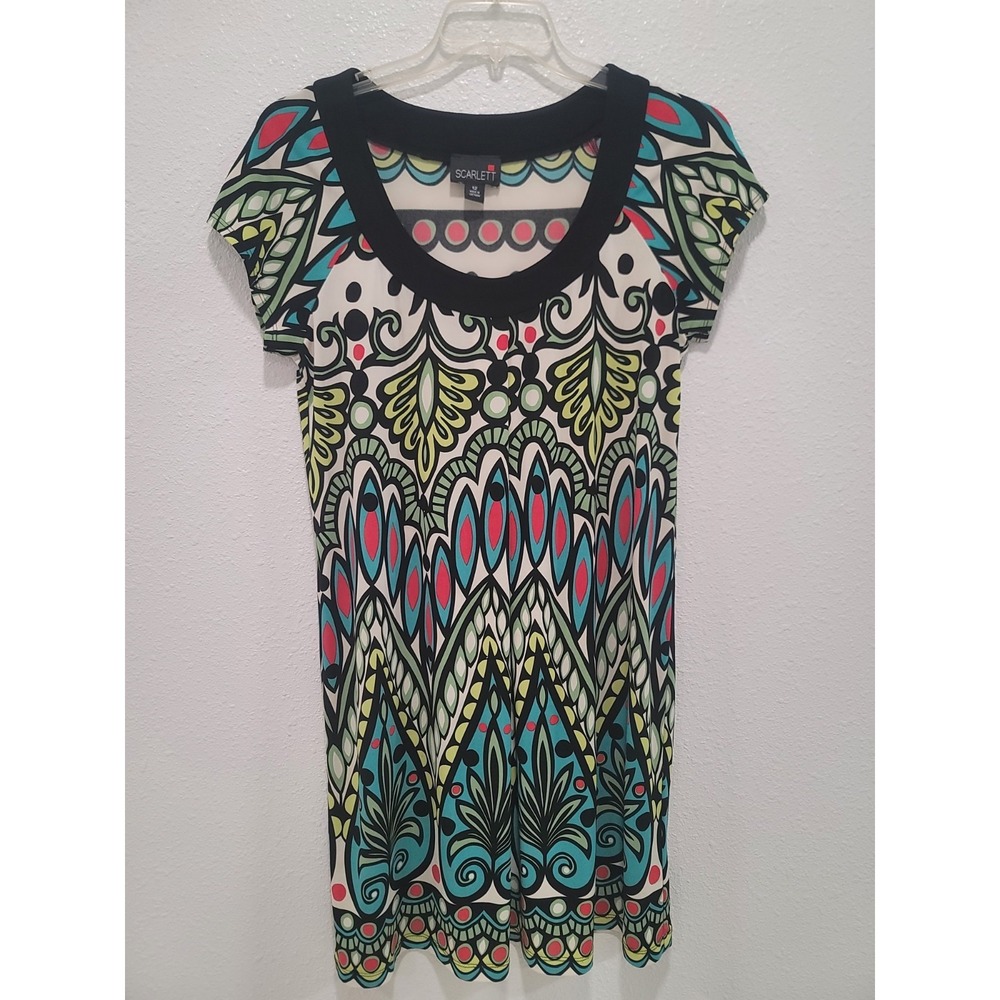 Scarlett easy flow rayon dress bright colors, short sleeve, size 12